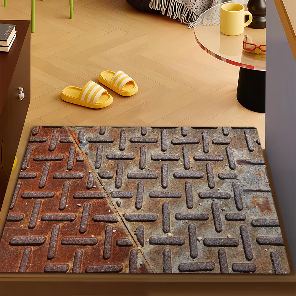 Funny Rust Iron Wall Door Mat Bath Microfiber Decorative Versatile Flannel Floor Mat Quick Dry Absorbent Non-slip Sole