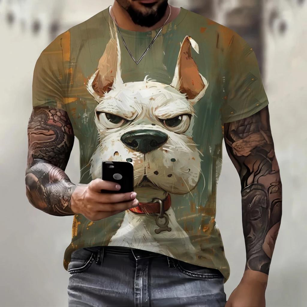 Fashionable and Trendy Men's 3D Print Dog Pattern Fun T-shirt Round Neck Loose Casual Short Sleeved Shirt Summer Oversized