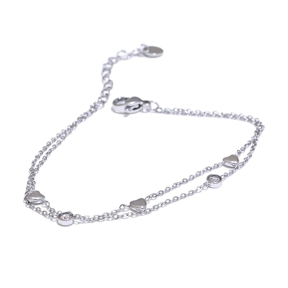 

Yhpup Delicate Chain Heart Zircon Double Layer Stacking Bracelet Bangle Chic Summer Stainless Steel Waterproof Jewelry Gift