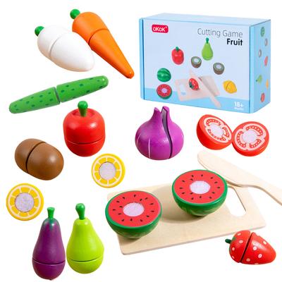Wooden Fruit Vegetables Cutting Set for Kids, Food Pretend Play Simulation Kitchen Role Play Educational Toys For Children