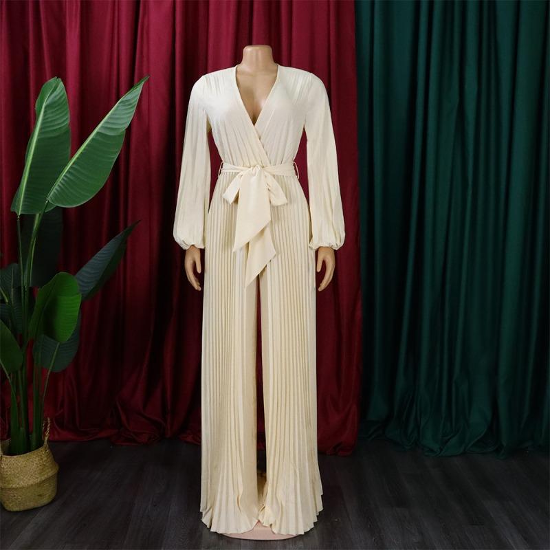 Chic and Comfortable European and American Style V-neck Tie-back Pressed Pleated Plus Size Jumpsuit for Women In Summer