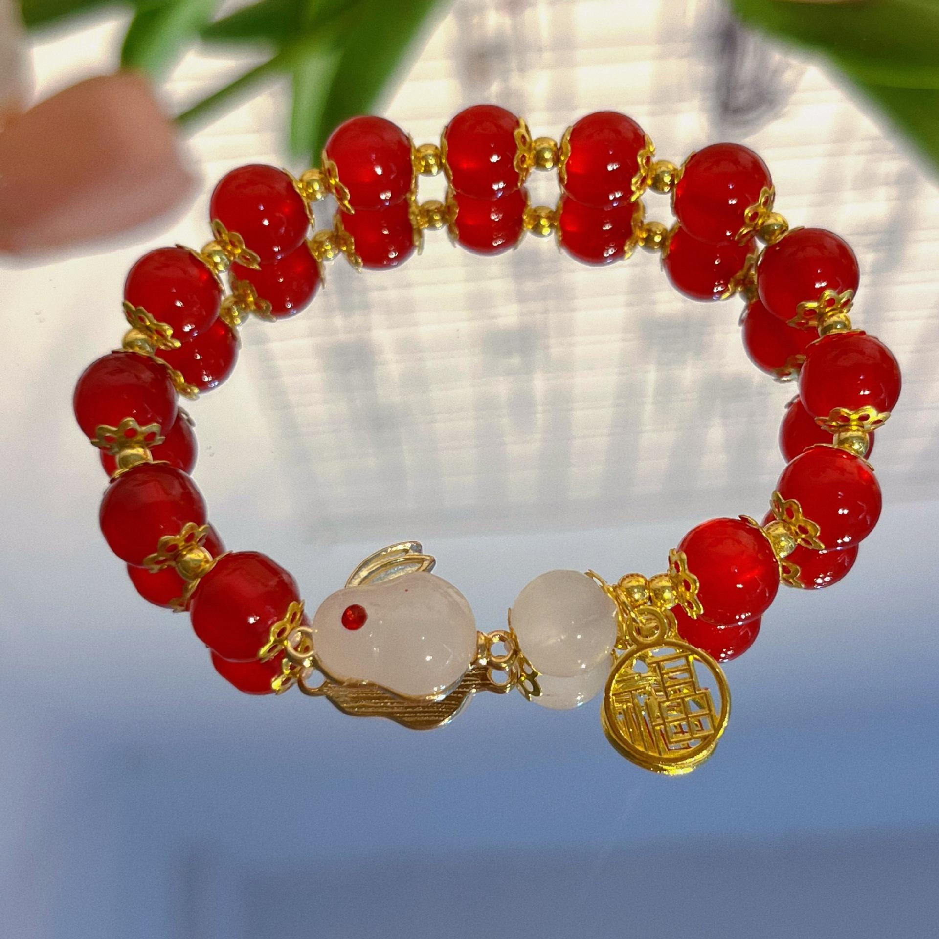 JYL TS Bracelet Women s  Heart Moonstone Beads Promotes Pure Love And Intuition Red Bead Lucky Jade Rabbit черный бин