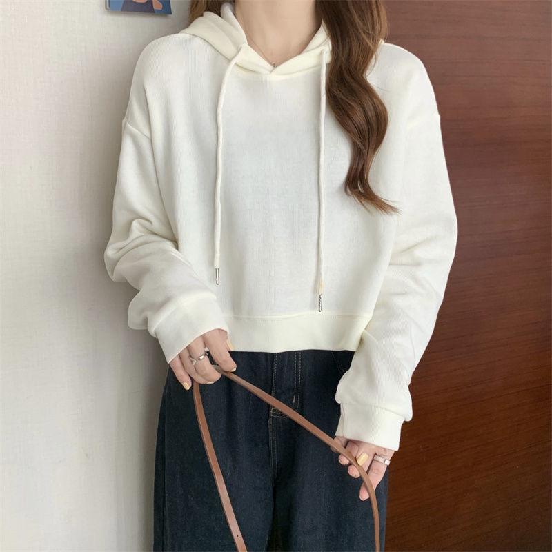 2024 Women's Autumn High-Waist Hooded Sweatshirt - Trendy Korean Style Long Sleeve Pullover