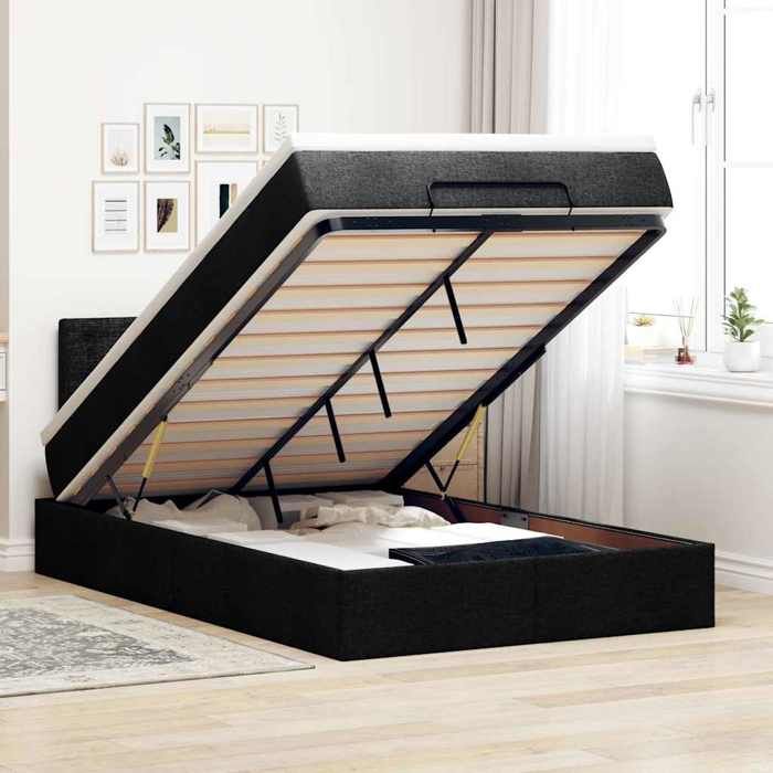 VidaXL Ottoman Bed with Mattress Black 120x200 Cm Fabric, Bed, Upholstered Bed, Double Ottoman Bed, Bed with Storage 3312466