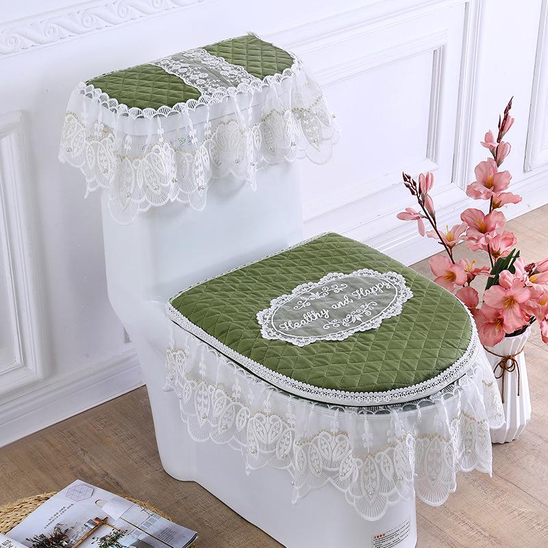 Lace Fabric Toilet Seat Cushion Set: 3-Piece Cover, Pad, and Ring.