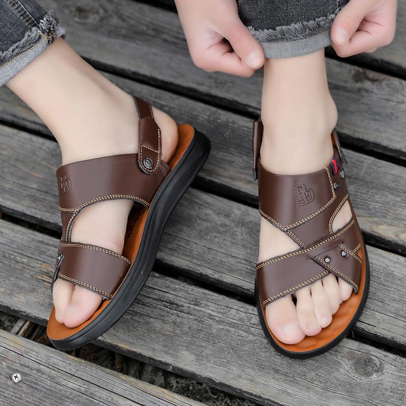 Men's Sandals Summer Leather Soft Sole Non-slip Beach Shoes 2025 New Large Size Casual Wear Cool Slippers