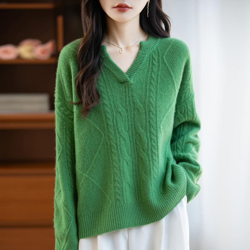 Women's cashmere sweater Qinghe cashmere 30% cashmere 70% wool autumn and winter pullover warm and fashionable