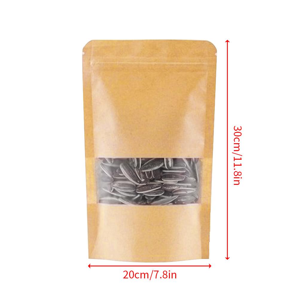 10pcs Kraft Paper Bags Zip Lock Brown With Window Stand Up Resealable Grip