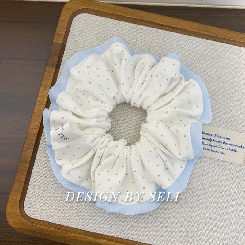 

Beautiful Rose Polka Dot Lace Scrunchie French Fabric Hair Tie Blue Hair Accessories