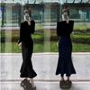 Women's Black Fishtail Skirt Dress - Spring/Autumn Hip-Hugging Long Skirt 2026 New Style