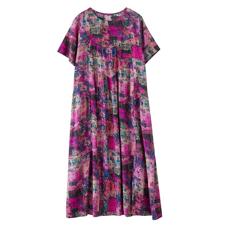 Krótki rękaw Plus size Bawełna Len vintage kwiatowy nowość sukienki dla kobiet casual luźna długa letnia sukienka