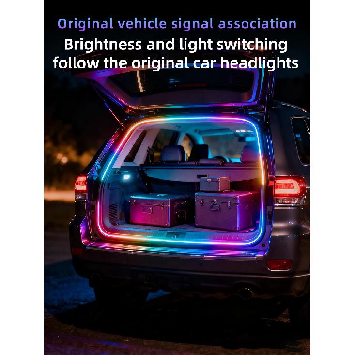 4M Car Trunk LED Strip Light RGB Rainbow Dynamic Chasing Light Universal Auto Trunk Decoration Exterior Interior LED Light 12V