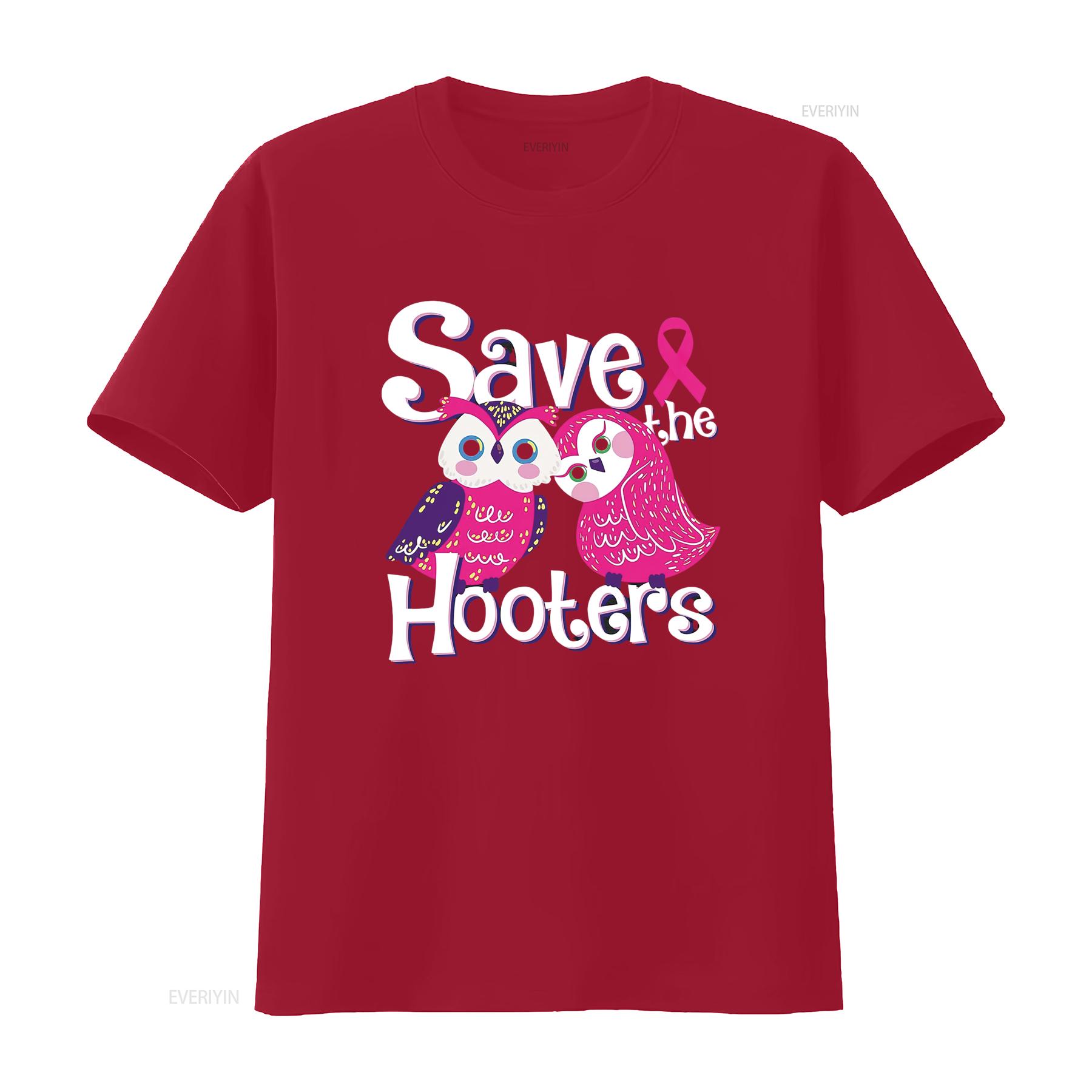 

Save the Hooters Breast Cancer Awareness Women T Shirt Black vintage Washed fashion Unisex Casual homme Slightly Breathable S