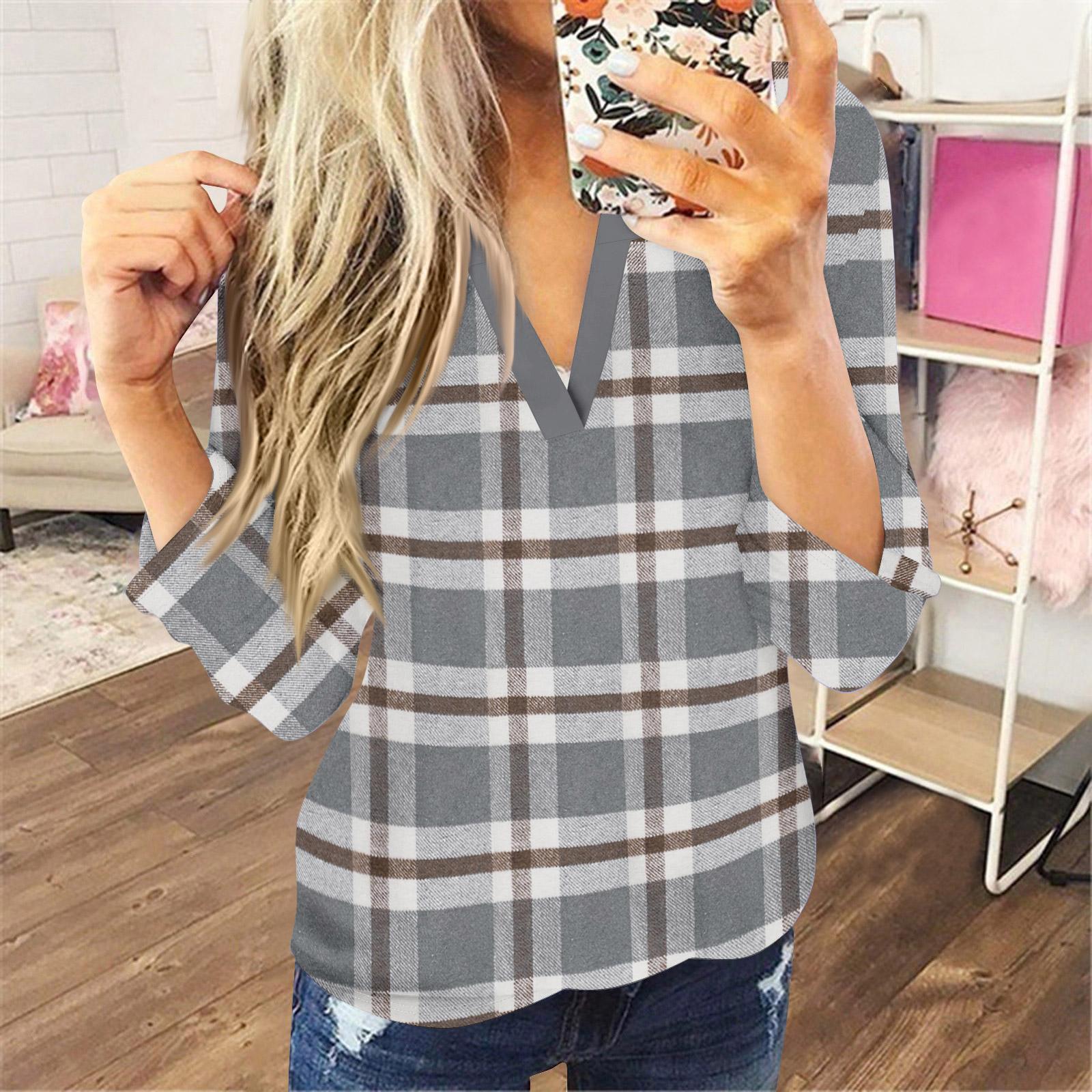 

Women s T Shirt Tee Button Print Long Sleeve Daily Weekend Fashion Basic V-Neck Basic Tops Pullover S