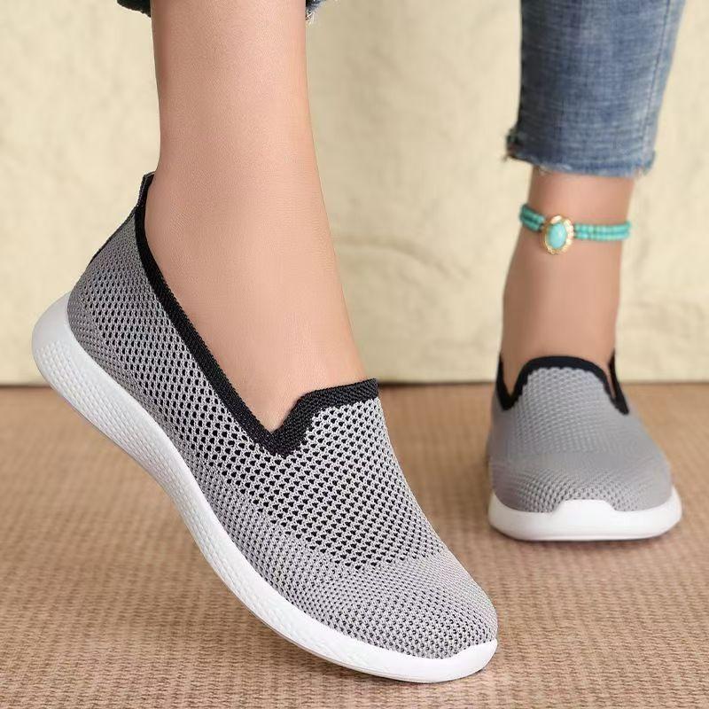 Women's Spring Autumn New Mesh Casual Shoe Thick Sole Non Slip Shallow Slip On Light Round Toe Flat Sole Elderly Walking Shoes