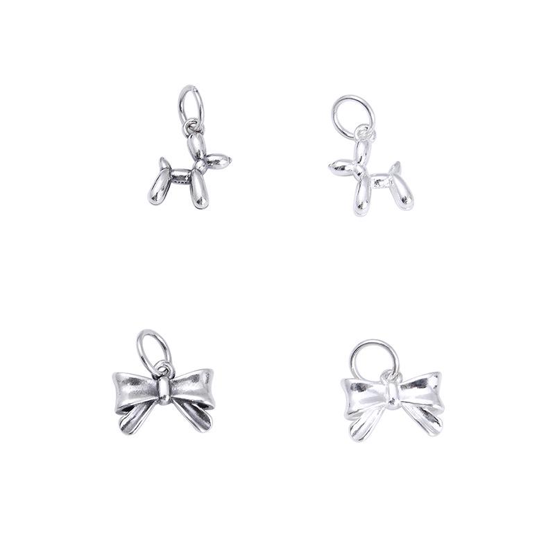 S925 Sterling Silver Bubble Dog Bow Pendant Charm for DIY Beaded Bracelets