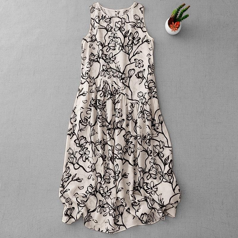 

2025 summer new high-end printed sleeveless vest skirt women s loose age-reducing thin round neck dress 2XL