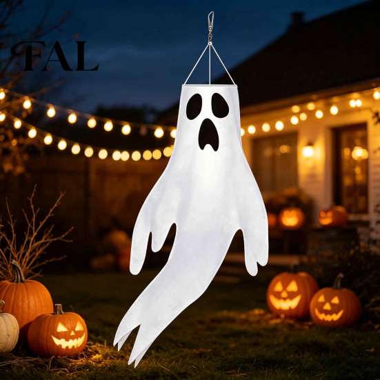 Reusable Party Supplies 44 Inch Halloween Hanging Ghost Windsock, White Flying Ghosts Flag Wind Atmosphere Props Socks for Tree, Outdoor Yard