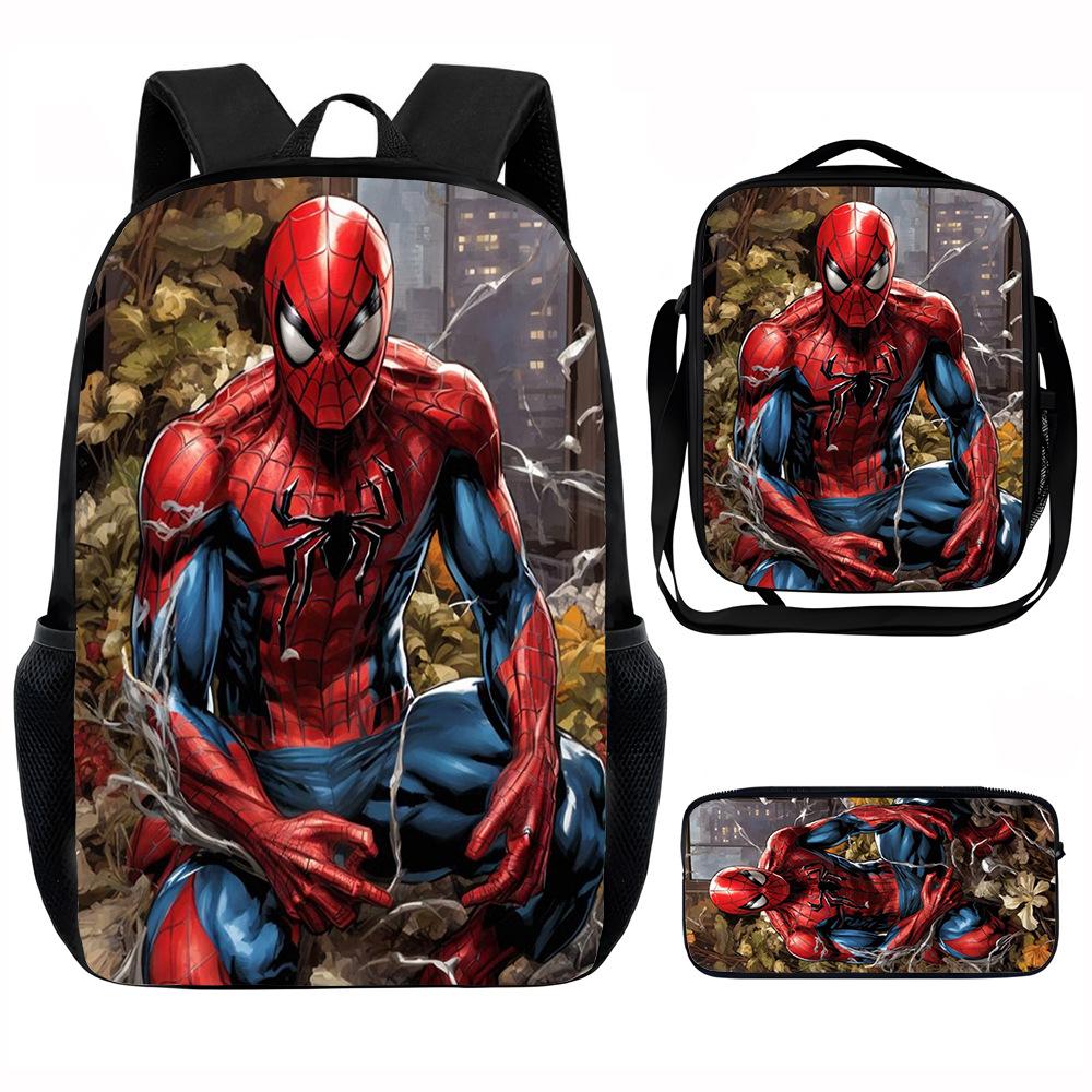 Spider-Man School Bag Lunch Bag Pencil Bag Elementary School Backpack Cartoon Peripheral Backpack Children's Bag Three-piece Set