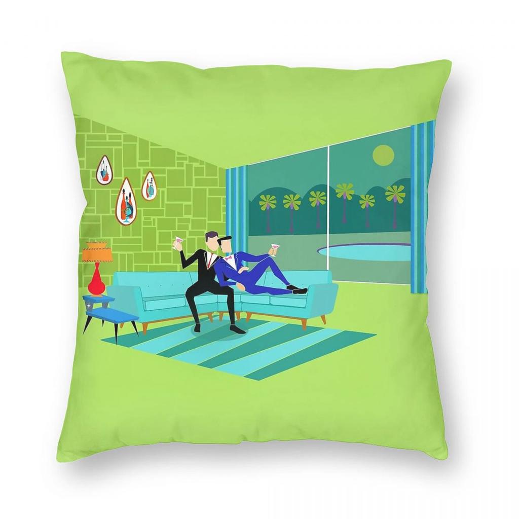 Retro Romantic Gay Couple Pillowcase Polyester Linen Velvet Printed Zip Decor Sofa Seater Cushion Cover