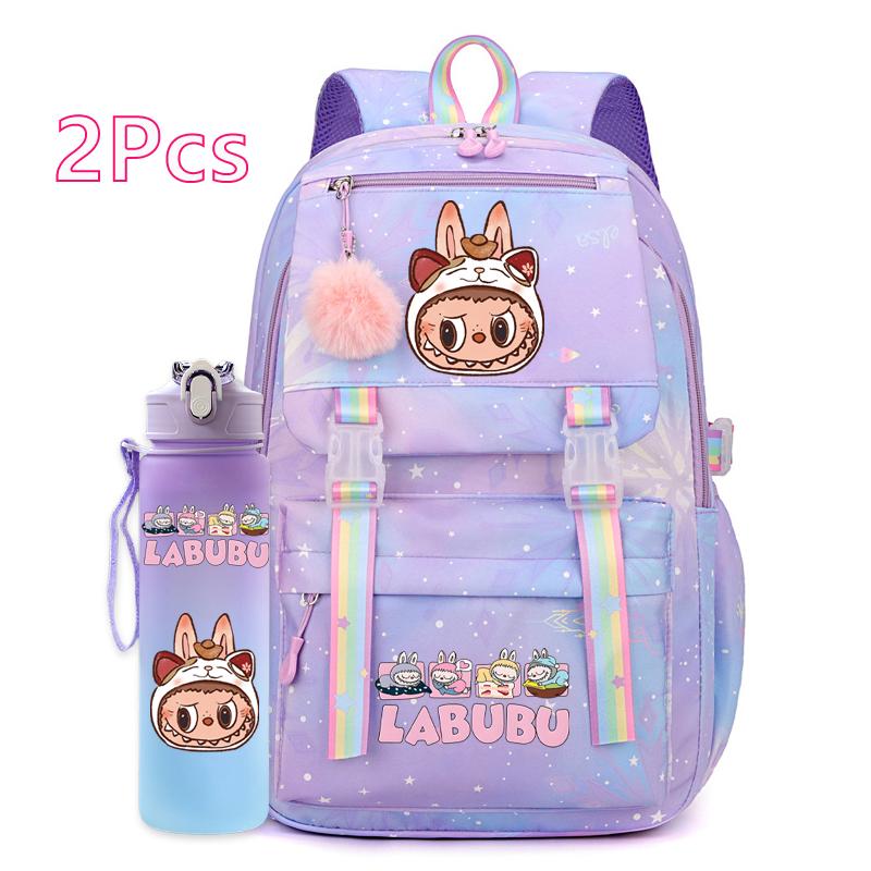 2 Stück/Set Niedlicher bedruckter Rucksack mit 750 ml Outdoor-Sport-Wasserflasche Schüler Mädchen Junge Schultasche Großes Fassungsvermögen Reisetasche Geschenk