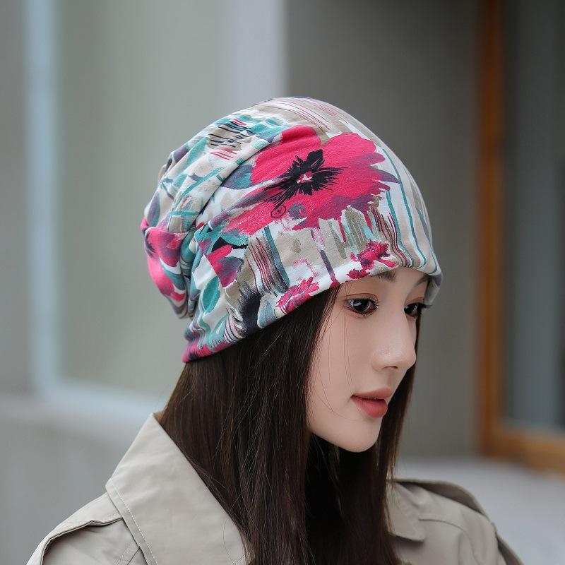 Printed Pullover Hat, Women's Pullover Hat, Double-layer Thin Confinement Hat, Bald Hat, Windproof Cycling Hat, Nightcap, Scarf Cover.