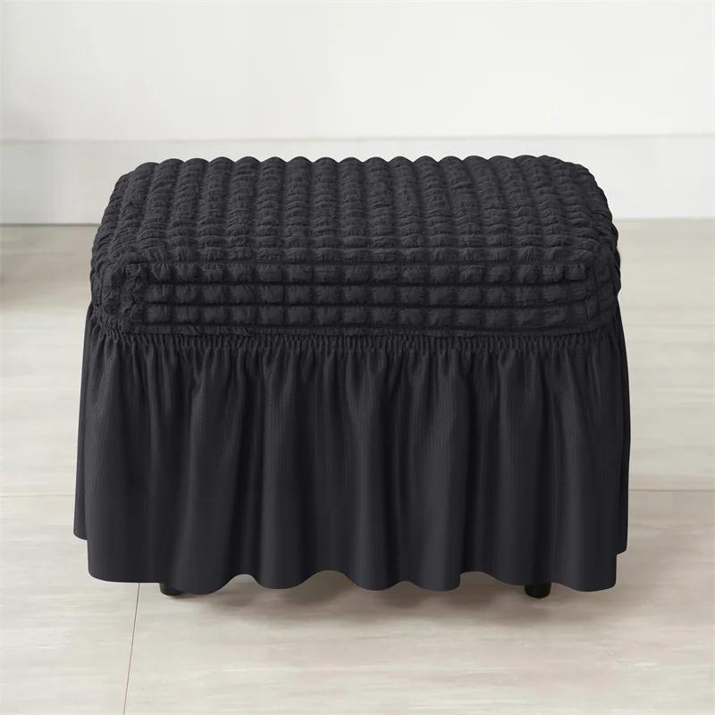 Funda con Falda de Seersucker para Taburete Reposapiés Elástica Spandex Cubre Otomana Color Sólido Antideslizante Lavable Fundas para Reposapiés para Sala de Estar