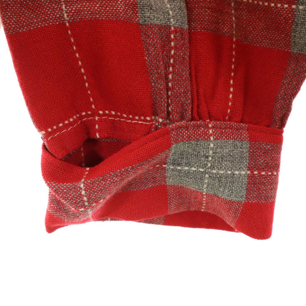 The men's shop 50s 60s Open collar Vintage box silhouette Check Pattern Long sleeve Open collar shirt Men's Used