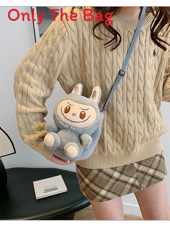 Small Cartoon Plush Dog Crossbody Bag For Women With Zipper Closure And Inner Pocket