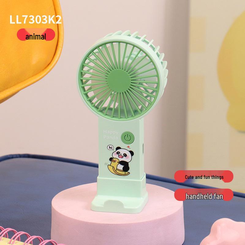 Creative Cute Cartoon Mini Handheld USB Fan with Three-Speed Adjustment & Phone Holder Color Box Packaging + USB Charging Cable зелёный