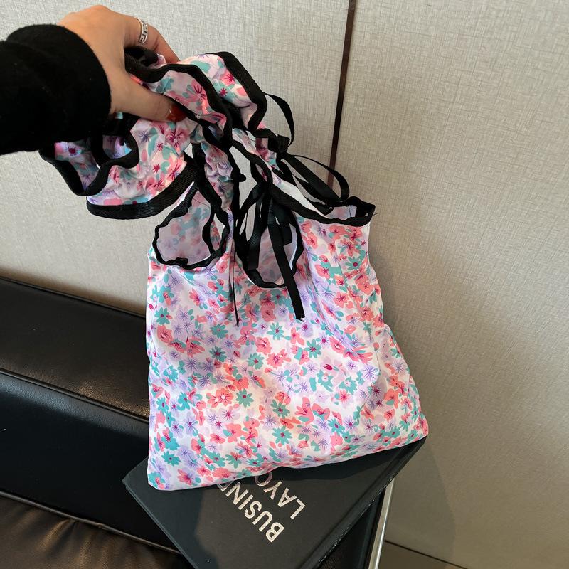 

Корейский нишевый дизайн бант холщовая сумка завязка на шнурок плиссированная сумка через плечо подмышкой большая вместительная сумка тоут женская