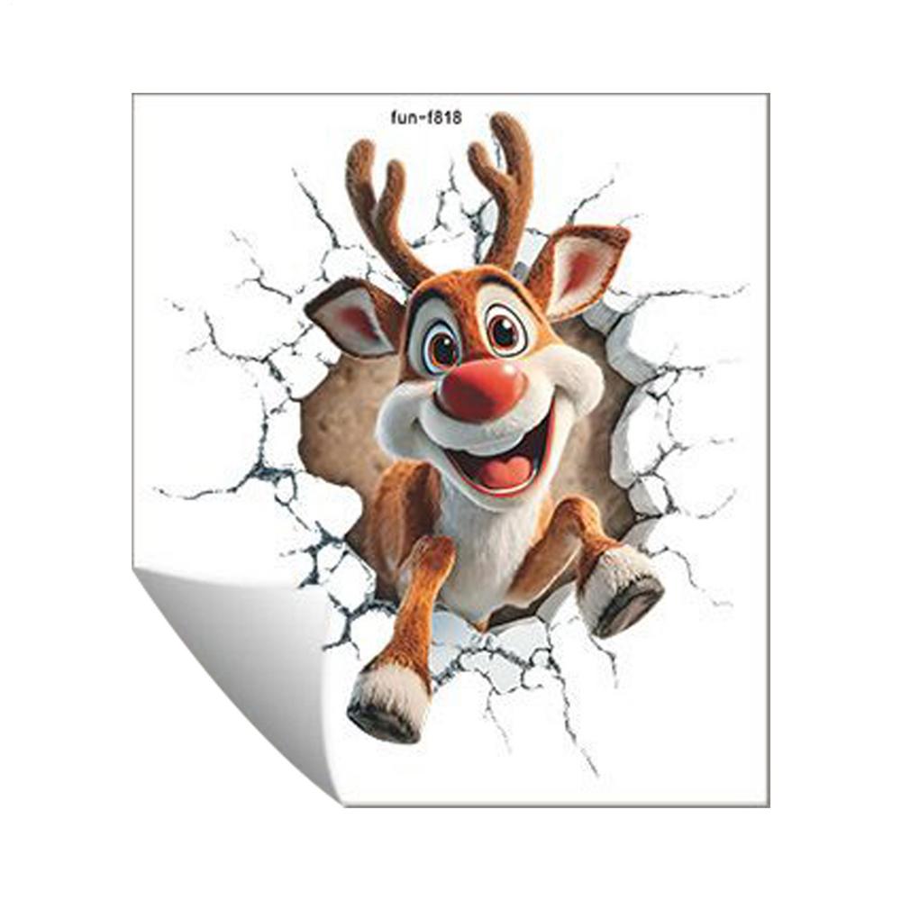 Christmas Creative Wall Sticker Removable 3D Effect Christmas Cartoon Decals Santa Reindeer Living Room Stickers for Dorm Office