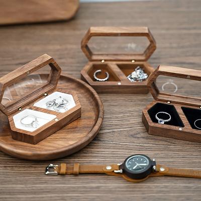 Ring Box Jewelry Storage Engagement Wedding Ceremony Ring Customize Proposal Ring Rustic Wedding Gift for Girl Walnut Wood