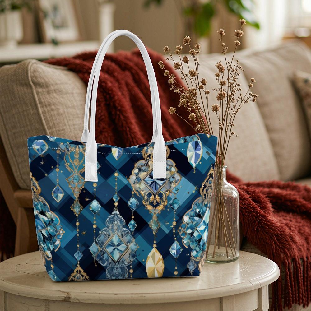Blue Geometric Gem Tote Bag Luxury Ladies Shoulder Bag
