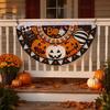 Large Halloween Yard Backdrop Semi Circle Bunting Banner, Pumpkin Bat Porch Decor, Haunted House Party Decor Spooky Festive Hanging Flag for