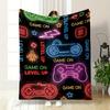 Neon Gaming Symbols with Controllers, Text, Stars, and Other Designs. for All Seasons Blanket Lunch Break Throw Gift