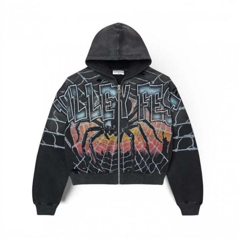 Mens Oversized Hooded Sweatshirt With 3D Graphic Print Washed Effect Drop Shoulder Zipper Front Casual Streetwear