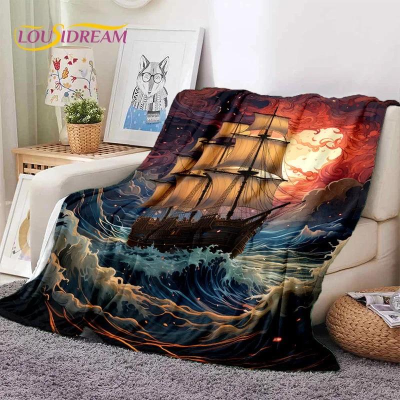 Ancient Pirate Ship Boat,Barque,Sailboa Soft Flannel Blanket for Beds Bedroom Sofa Picnic,Throw Blanket for Outdoor Leisure Gift