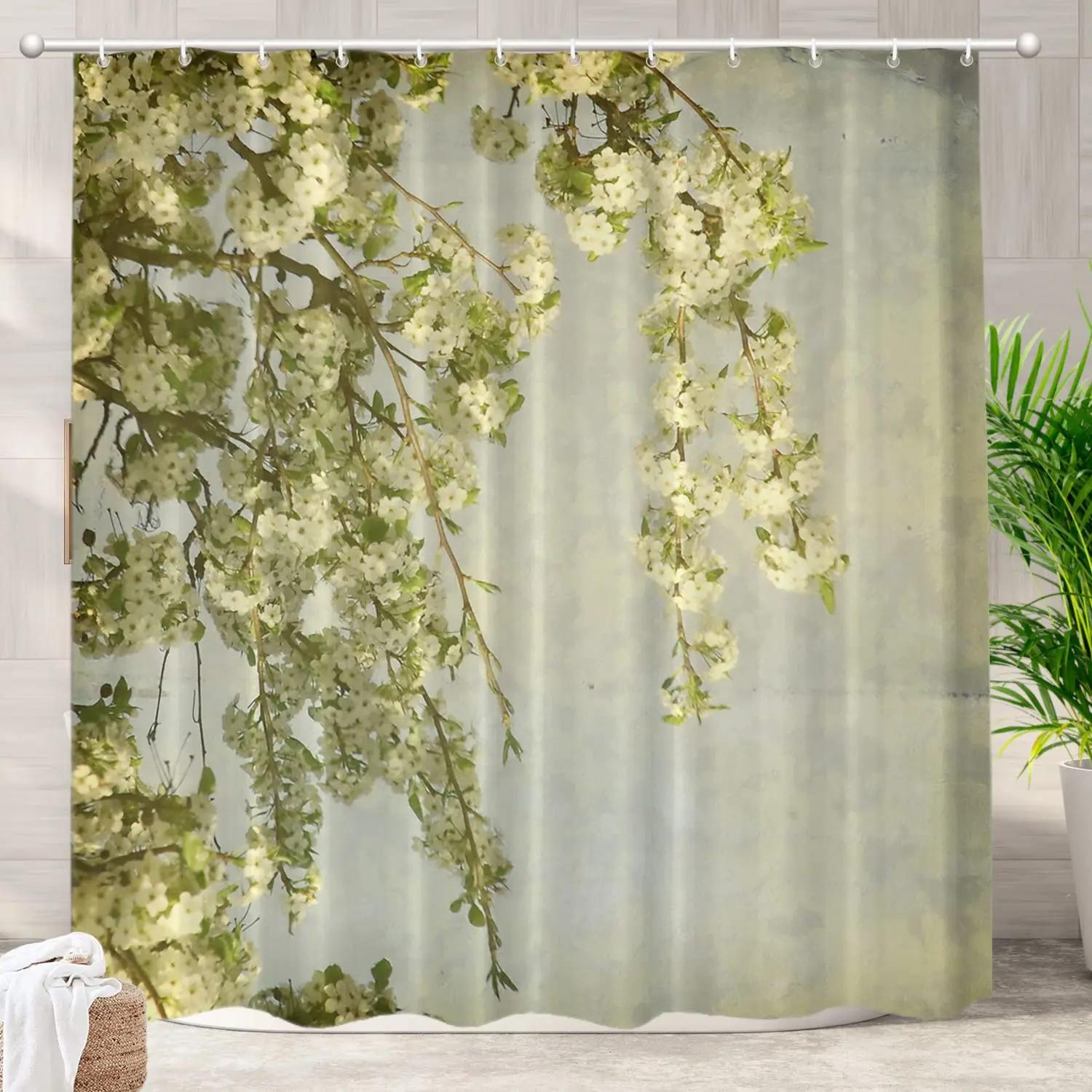 Spring Floral Shower Curtain,Spring Branches Country Flower Bathroom Curtain Waterproof Shower Curtain Bathtub Decor with Hooks W90xH180cm(35x70 in)
