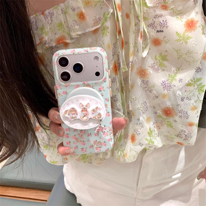 Magnetic Floral Rabbit Bracket for iPhone 17/16 Pro Max/15 Pro Case