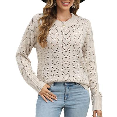 Women's Autumn/winter Crew-neck Long-sleeved Hollow-out Sweater