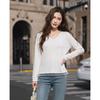 TERRE BLEUE Women's V-Neck Mesh Splicing Long Sleeve T-shirt