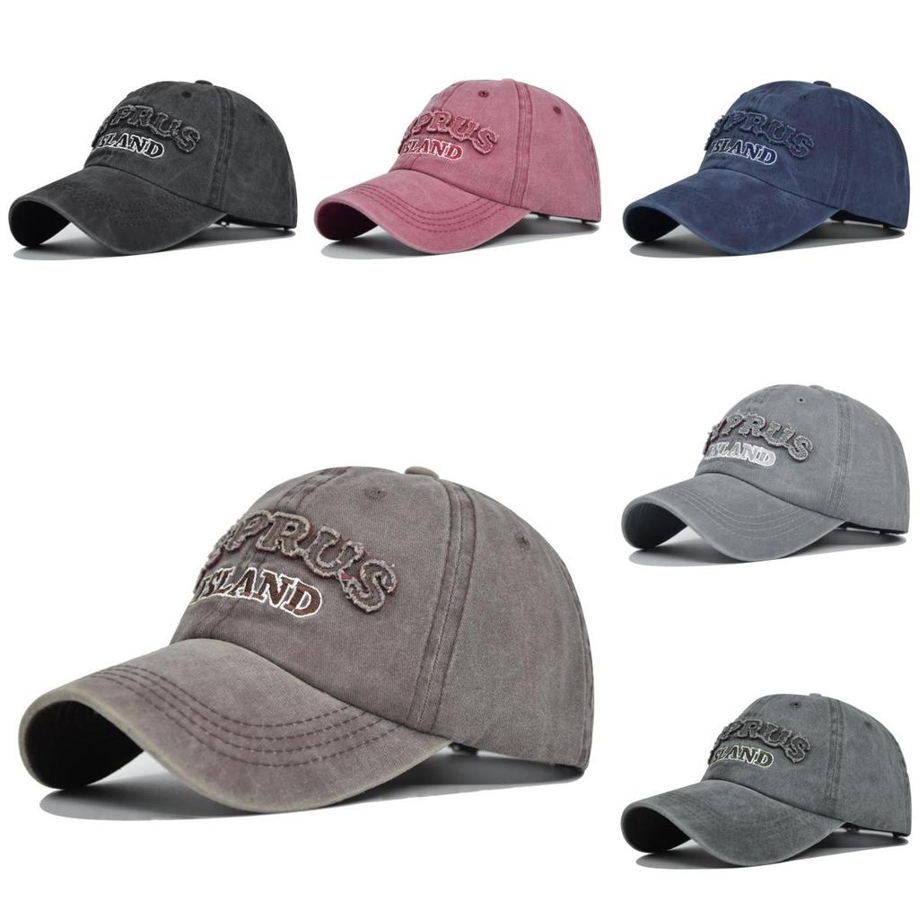 Retro Faded Baseball Cap Cyprus Letter Embroidery Washed Canvas Duckbill Hat Sun Protection Men Women Cap