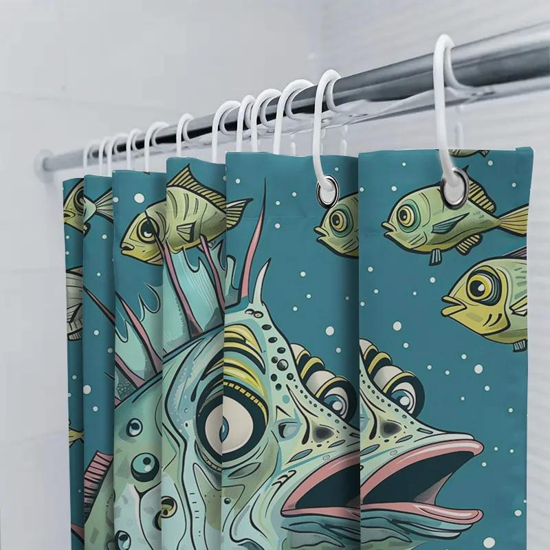 Stylish Blue Underwater World Fish Print Shower Curtain For Bathroom Decor Waterproof Fabric, Easy Install Shower Curtains