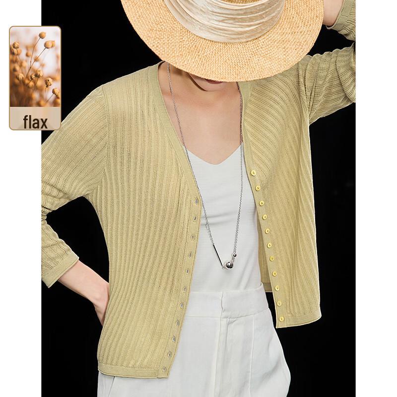 Women's French V-Neck Tencel Linen Blend Cardigan