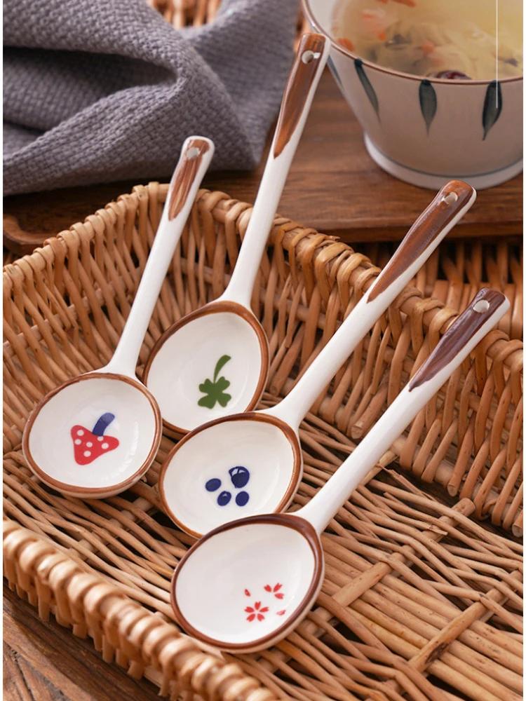 Ins, Nová japonská polévková lžíce, ručně pálený keramický materiál, odolná vůči horkým a studeným teplotám, dezertní lžíce, lžíce na kaši