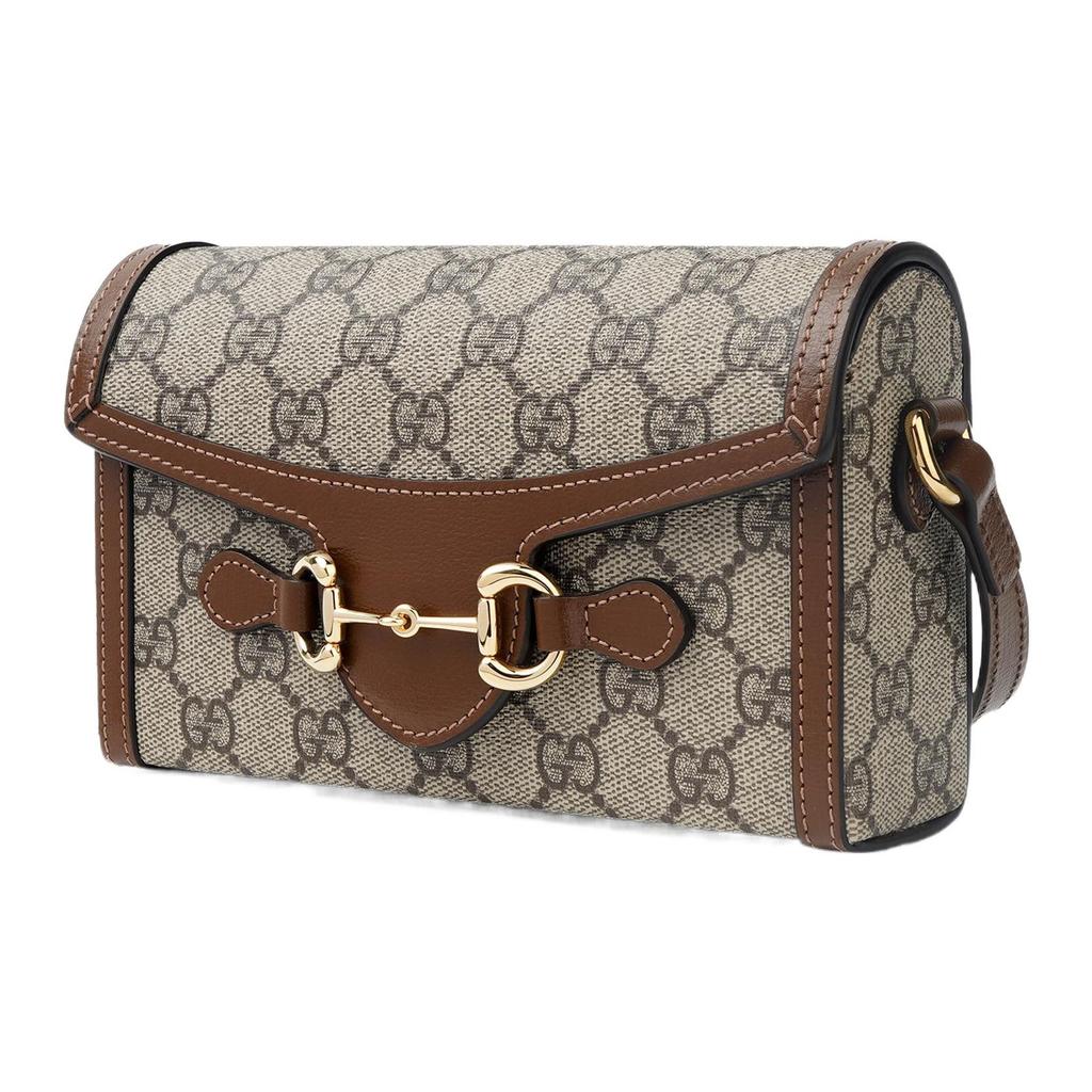 Gucci Horsebit 1955 Logo Canvas And Leather Mini Shoulder Bag Unisex Shoulder Bag Brown Ebony 699296-92TCG-8563