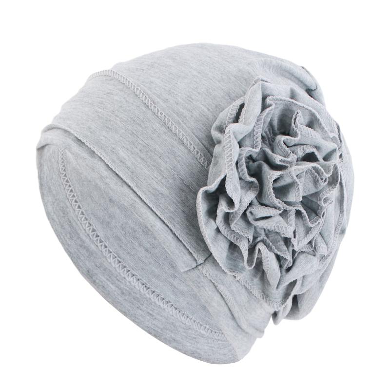 New Elegant Women Solid Color Flower Cuffed Turban Hat Soft Cancer Chemo Head Scarf Hats Beanie Cap Elastic Covers Wraps