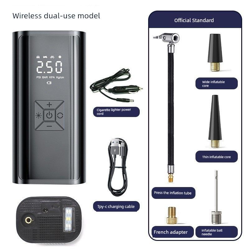 Car Air Pump, Wireless Portable Wired Tire Inflator for Cars, Electric Vehicles, Motorcycles, Automatic Inflator, Air Pump