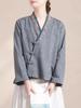 Placket embroidered disc-buckled cotton and linen long-sleeved cardigan women's casual loose spring and autumn top